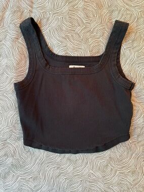 Madewell Black Ribbed Square-Neck Crop Top